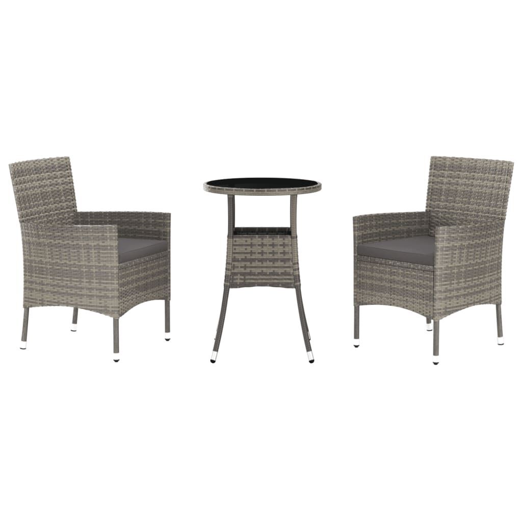 3 Piece Garden Bistro Set with Cushions Grey Poly Rattan 3 Piece Garden Bistro Set with Cushions Grey Poly Rattan