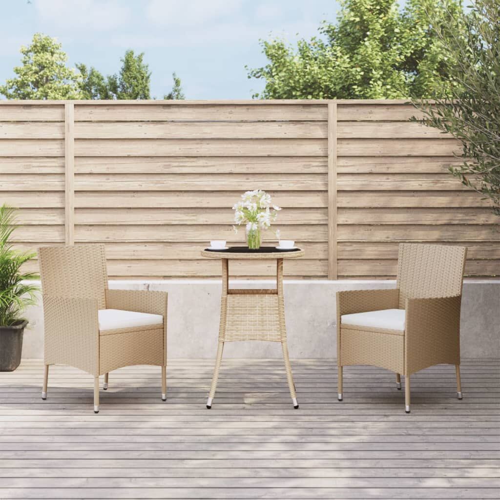3 Piece Garden Bistro Set with Cushions Beige Poly Rattan 3 Piece Garden Bistro Set with Cushions Beige Poly Rattan