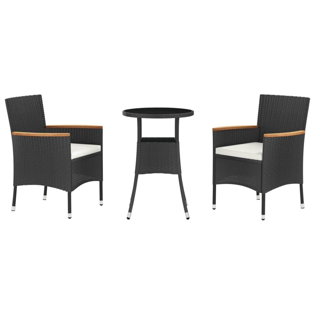 3 Piece Garden Bistro Set with Cushions Black Poly Rattan 3 Piece Garden Bistro Set with Cushions Black Poly Rattan