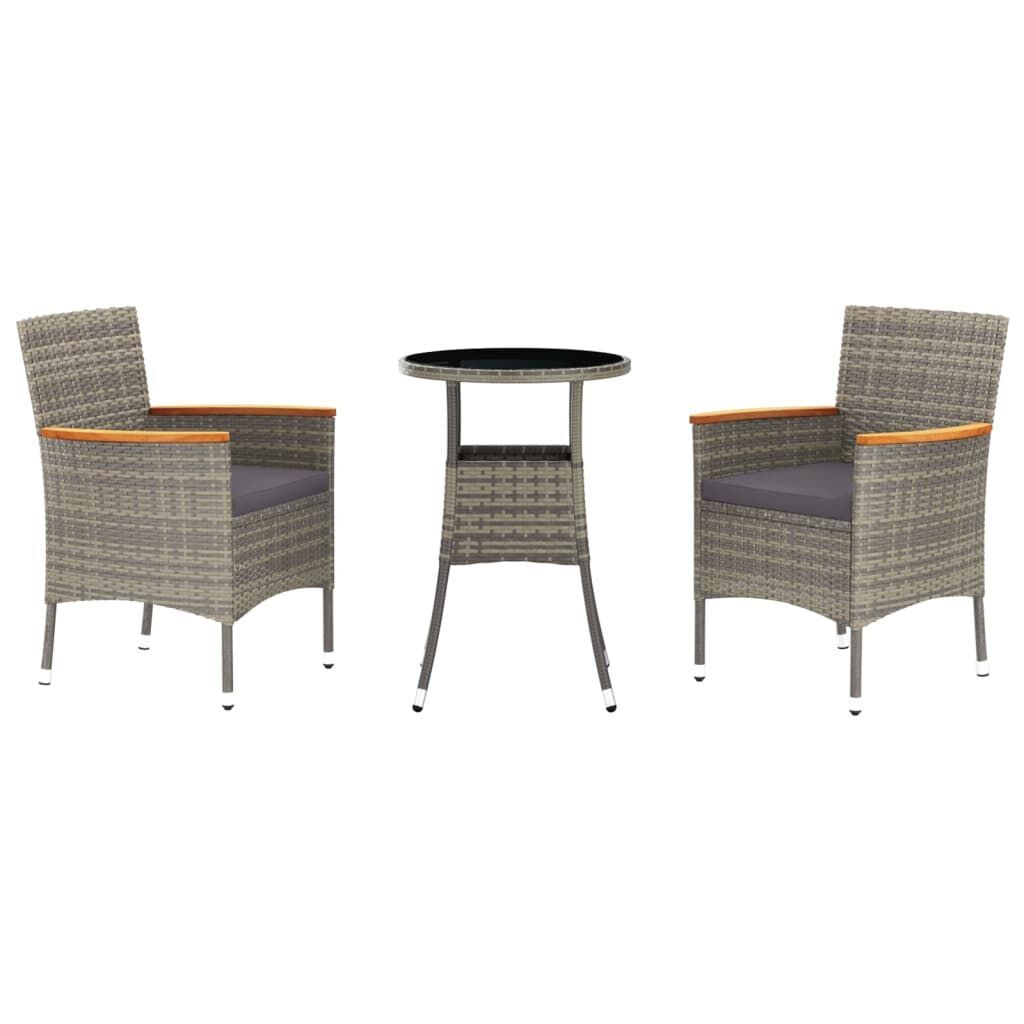 3 Piece Garden Bistro Set with Cushions Grey Poly Rattan 3 Piece Garden Bistro Set with Cushions Grey Poly Rattan