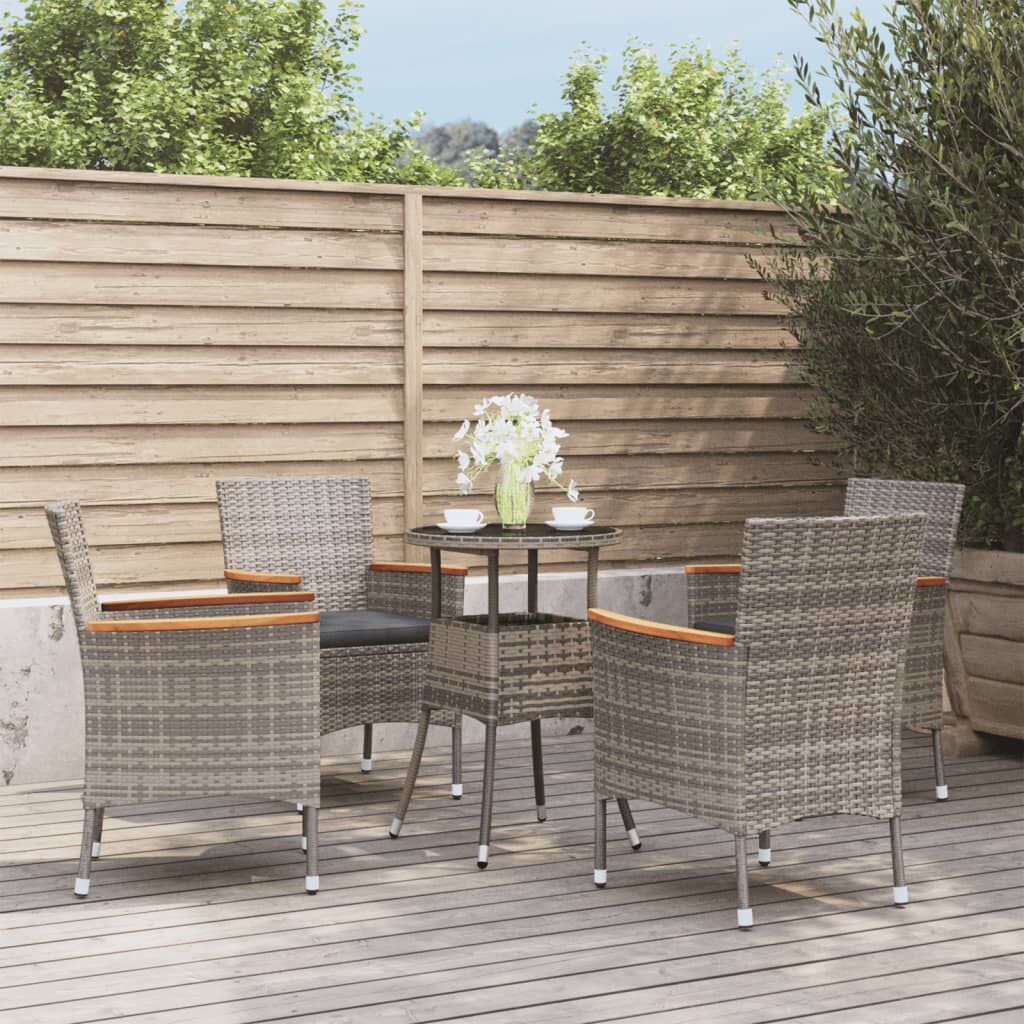 5 Piece Garden Bistro Set with Cushions Grey Poly Rattan 5 Piece Garden Bistro Set with Cushions Grey Poly Rattan