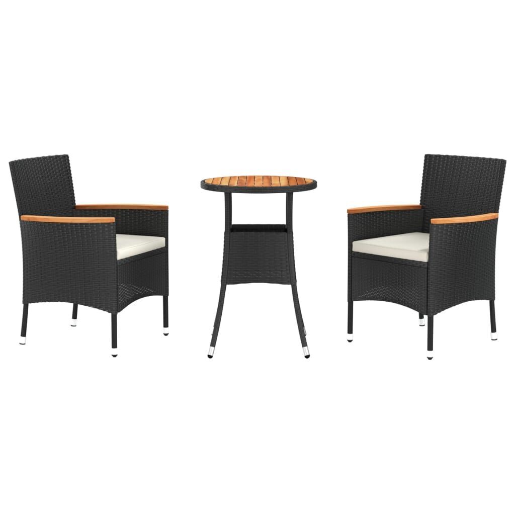 3 Piece Garden Bistro Set with Cushions Black Poly Rattan 3 Piece Garden Bistro Set with Cushions Black Poly Rattan
