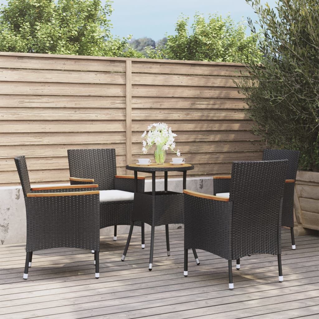 5 Piece Garden Bistro Set with Cushions Black Poly Rattan 5 Piece Garden Bistro Set with Cushions Black Poly Rattan