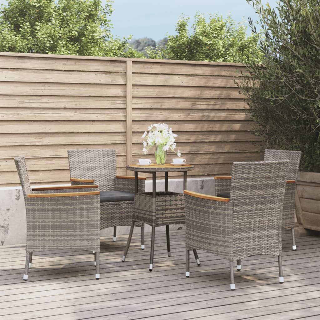 5 Piece Garden Bistro Set with Cushions Grey Poly Rattan 5 Piece Garden Bistro Set with Cushions Grey Poly Rattan
