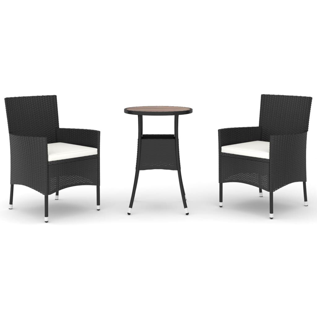 3 Piece Garden Bistro Set with Cushions Black Poly Rattan 3 Piece Garden Bistro Set with Cushions Black Poly Rattan