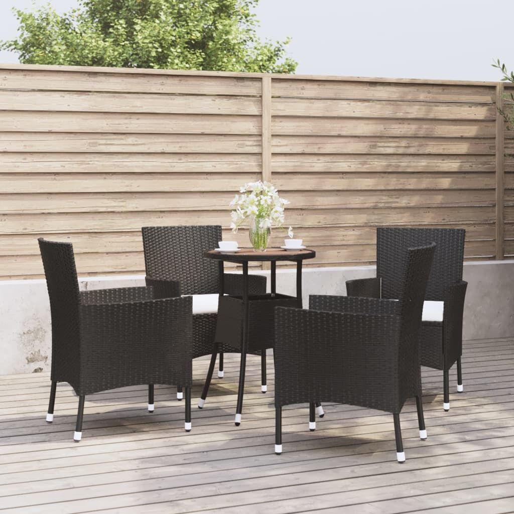 5 Piece Garden Bistro Set with Cushions Black Poly Rattan 5 Piece Garden Bistro Set with Cushions Black Poly Rattan