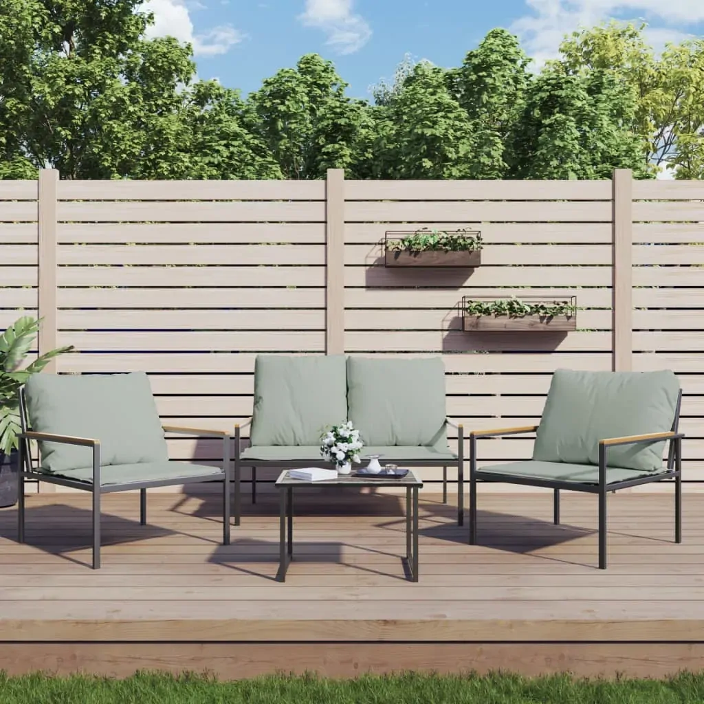 4 Piece Garden Lounge Set with Cushions Anthracite Steel 4 Piece Garden Lounge Set with Cushions Anthracite Steel