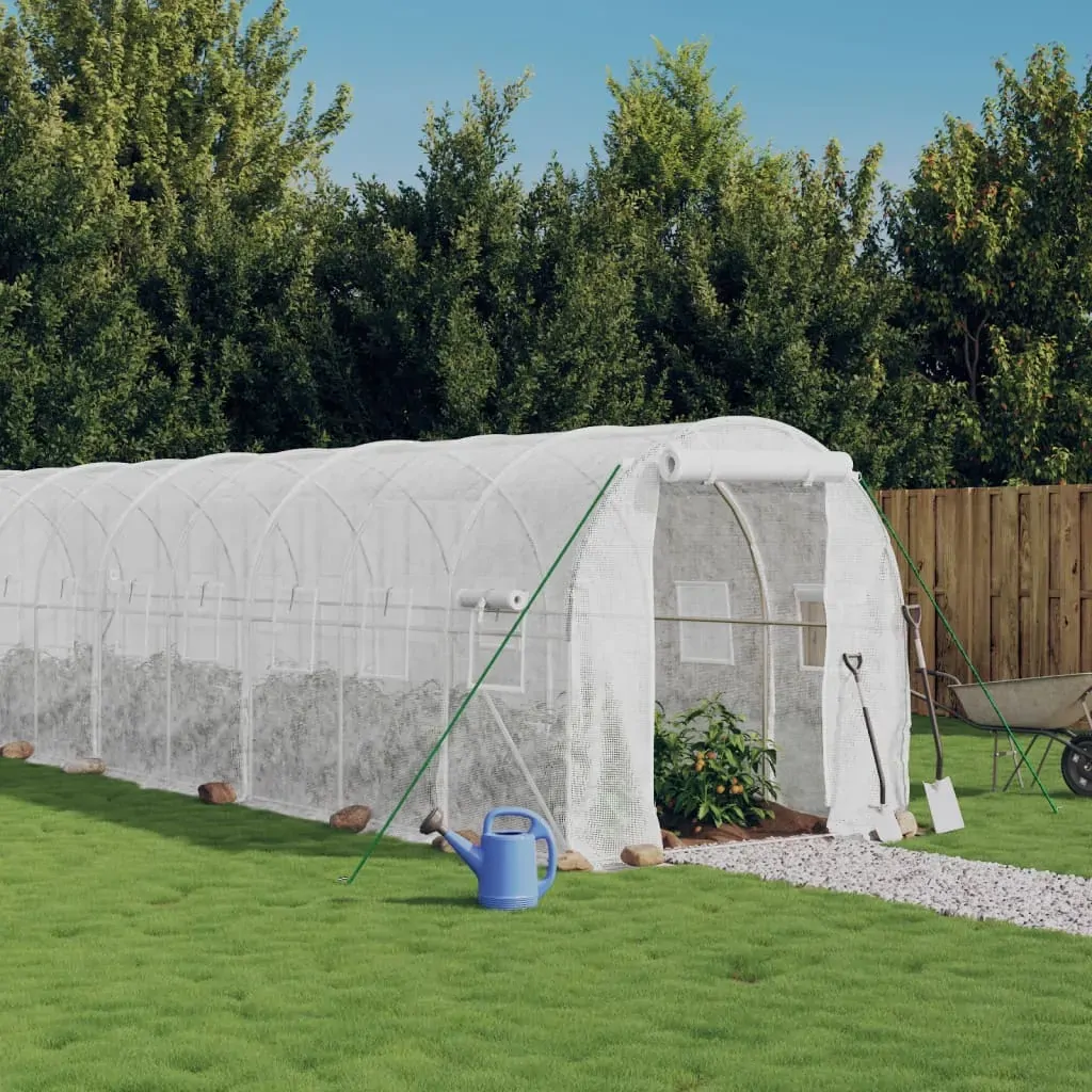 Greenhouse with Steel Frame White 32 m² 16x2x2 m Greenhouse with Steel Frame White 32 m² 16x2x2 m