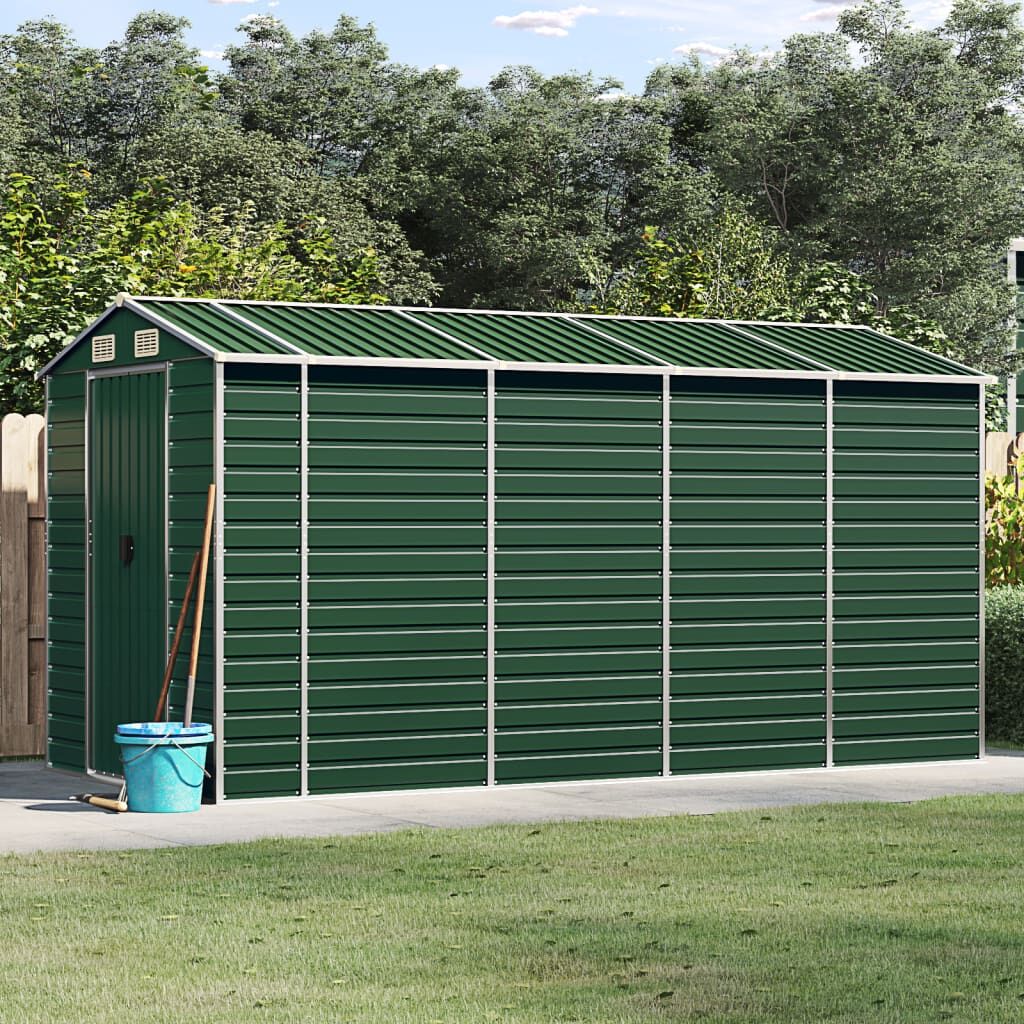 Garden Shed Green 191x385x198 cm Galvanised Steel Garden Shed Green 191x385x198 cm Galvanised Steel
