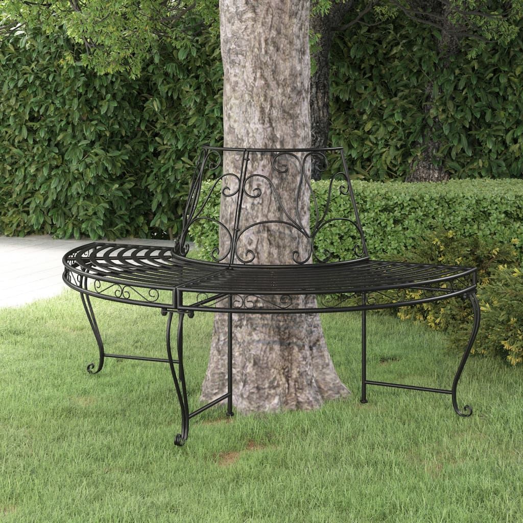 Half Round Tree Bench Ø160 cm Black Steel Half Round Tree Bench Ø160 cm Black Steel