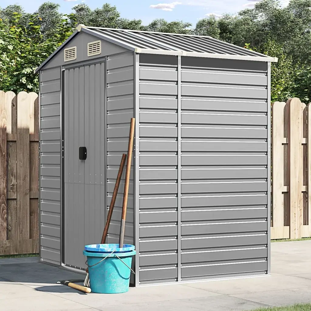 Garden Shed Light Grey 191x130x198 cm Galvanised Steel Garden Shed Light Grey 191x130x198 cm Galvanised Steel