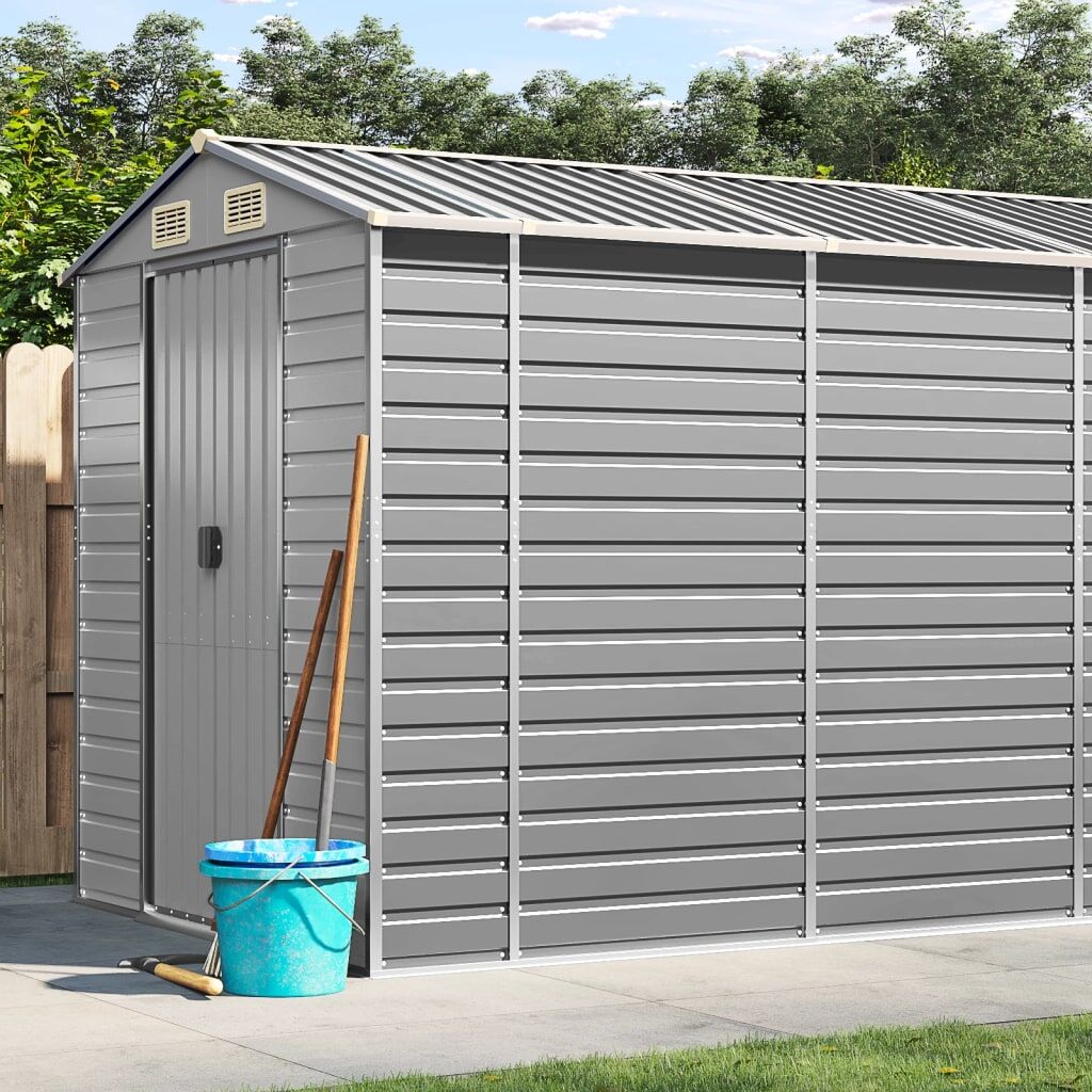 Garden Shed Light Grey 191x555x198 cm Galvanised Steel Garden Shed Light Grey 191x555x198 cm Galvanised Steel