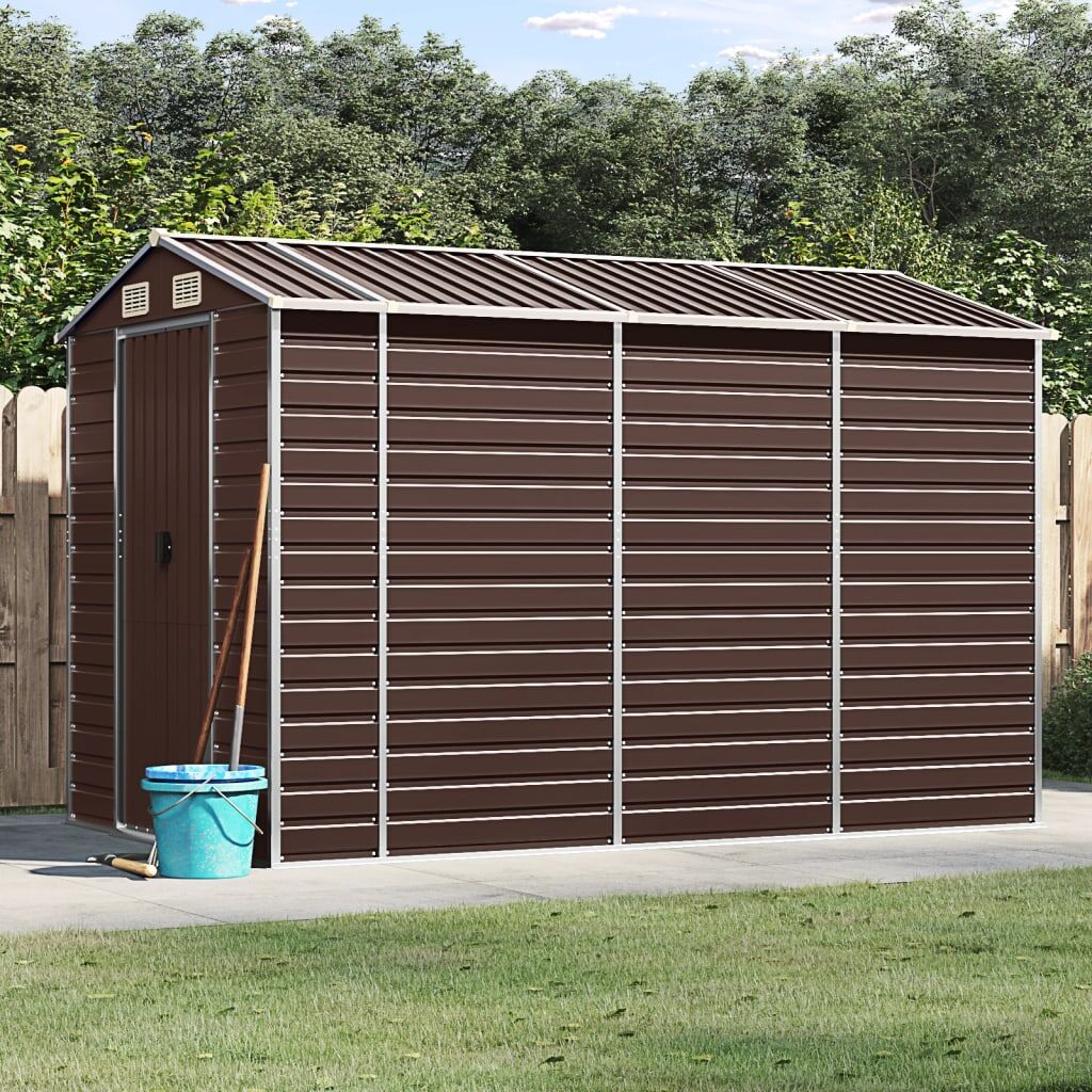 Garden Shed Brown 191x300x198 cm Galvanised Steel Garden Shed Brown 191x300x198 cm Galvanised Steel