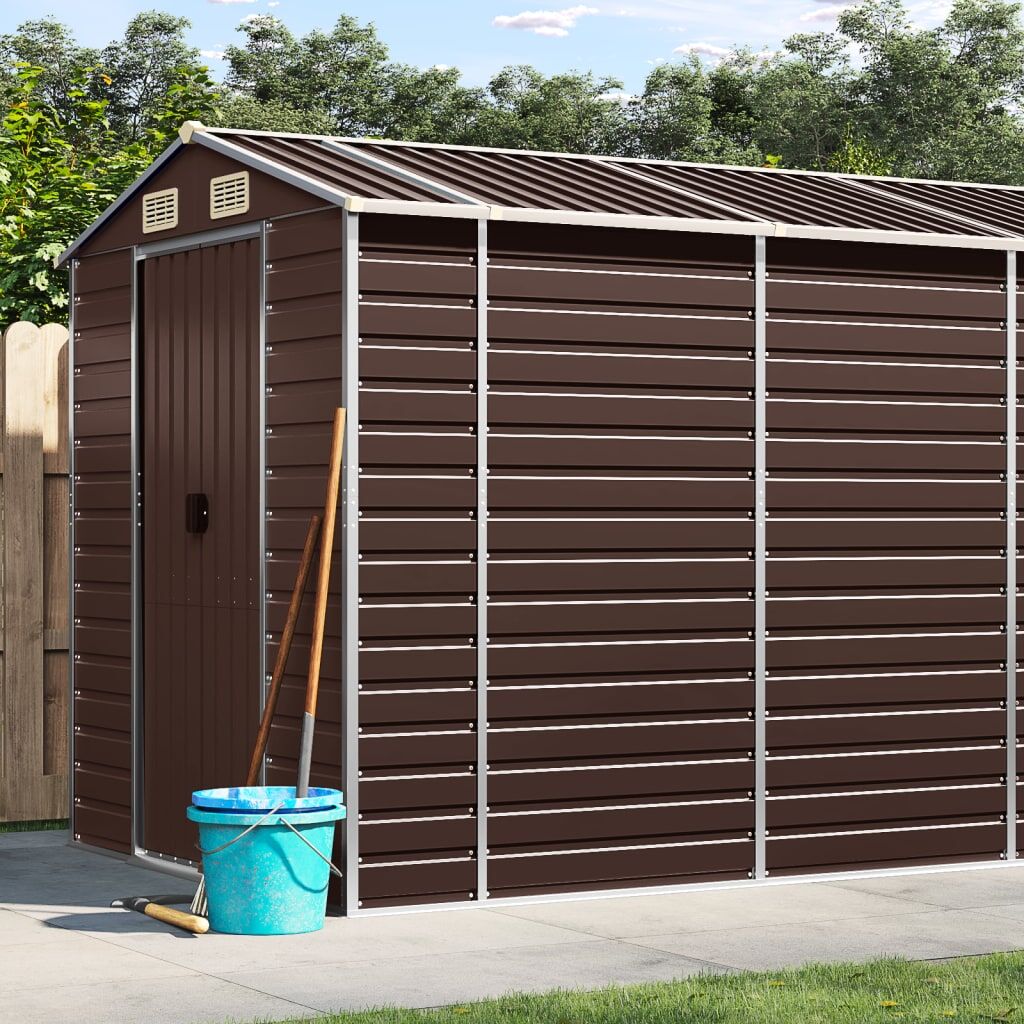 Garden Shed Brown 191x810x198 cm Galvanised Steel Garden Shed Brown 191x810x198 cm Galvanised Steel