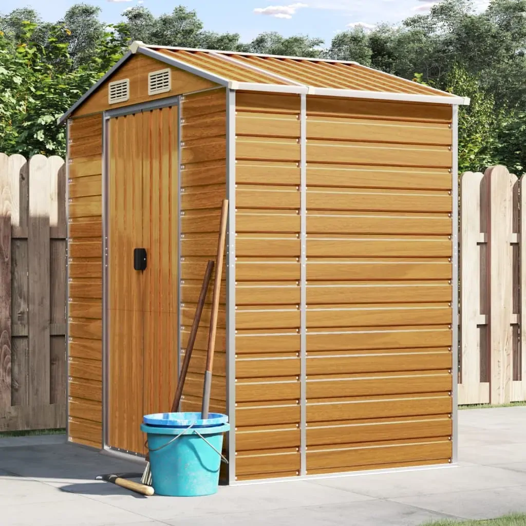 Garden Shed Light Brown 191x130x198 cm Galvanised Steel Garden Shed Light Brown 191x130x198 cm Galvanised Steel
