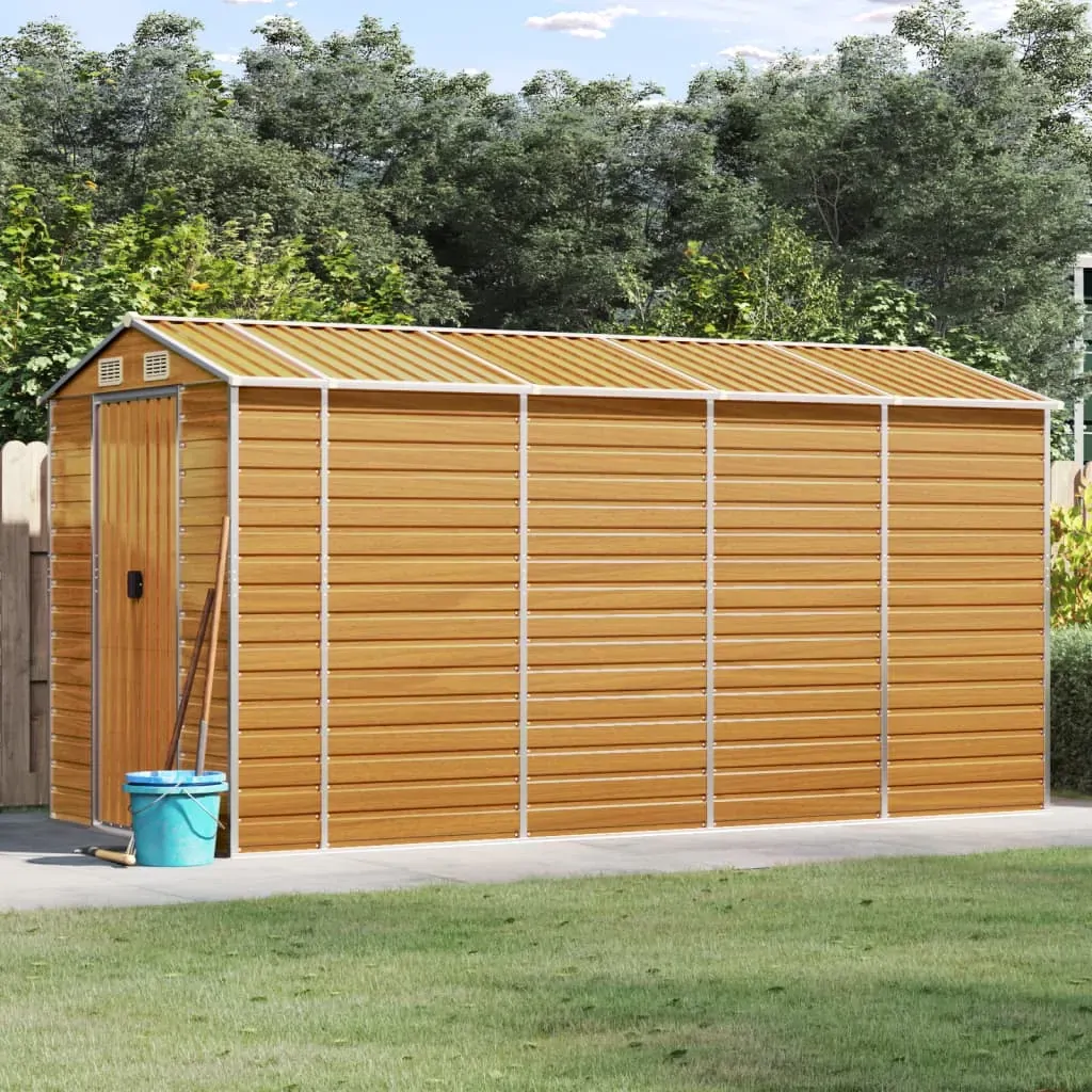 Garden Shed Light Brown 191x385x198 cm Galvanised Steel Garden Shed Light Brown 191x385x198 cm Galvanised Steel