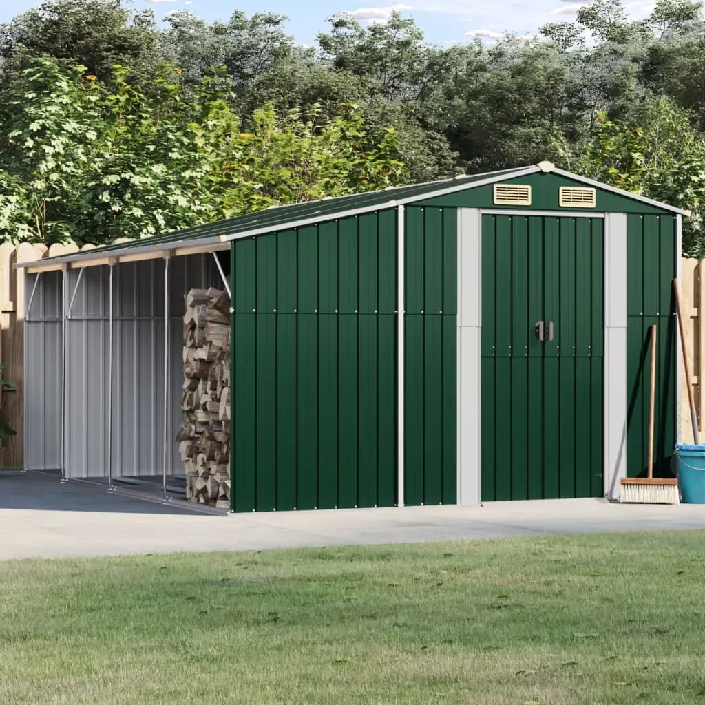 Garden Shed Green 277x365.5x179 cm Galvanised Steel Garden Shed Green 277x365.5x179 cm Galvanised Steel
