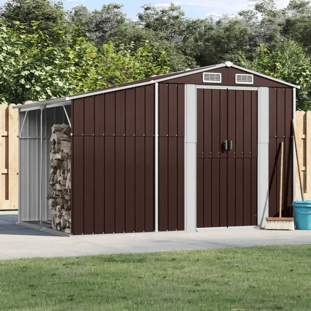 Garden Shed Brown 277x192.5x179 cm Galvanised Steel Garden Shed Brown 277x192.5x179 cm Galvanised Steel