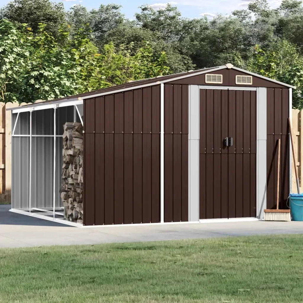 Garden Shed Brown 277x279x179 cm Galvanised Steel Garden Shed Brown 277x279x179 cm Galvanised Steel