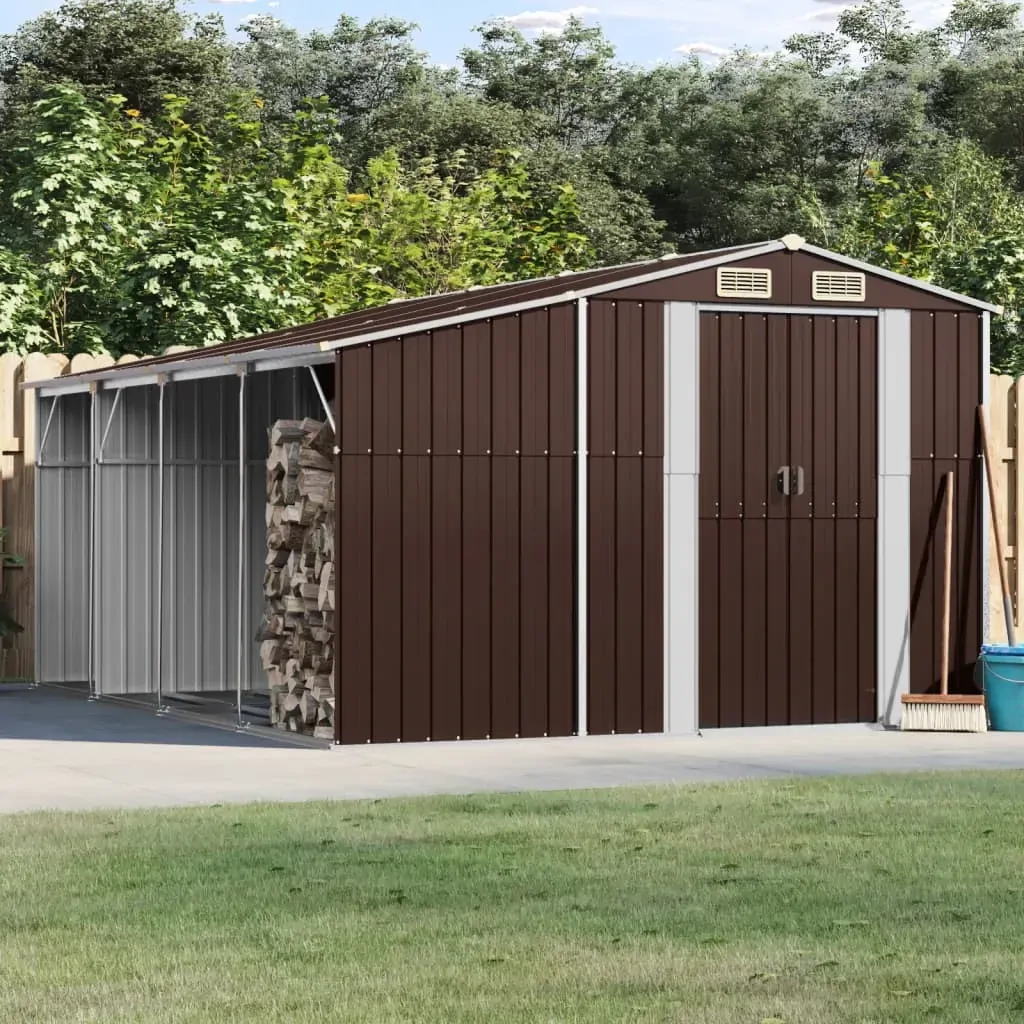 Garden Shed Brown 277x365.5x179 cm Galvanised Steel Garden Shed Brown 277x365.5x179 cm Galvanised Steel