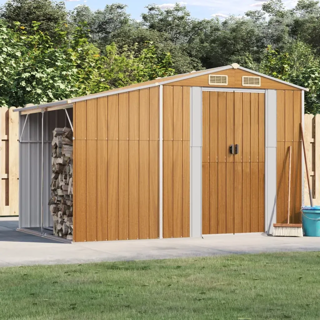 Garden Shed Light Brown 277x192.5x179 cm Galvanised Steel Garden Shed Light Brown 277x192.5x179 cm Galvanised Steel
