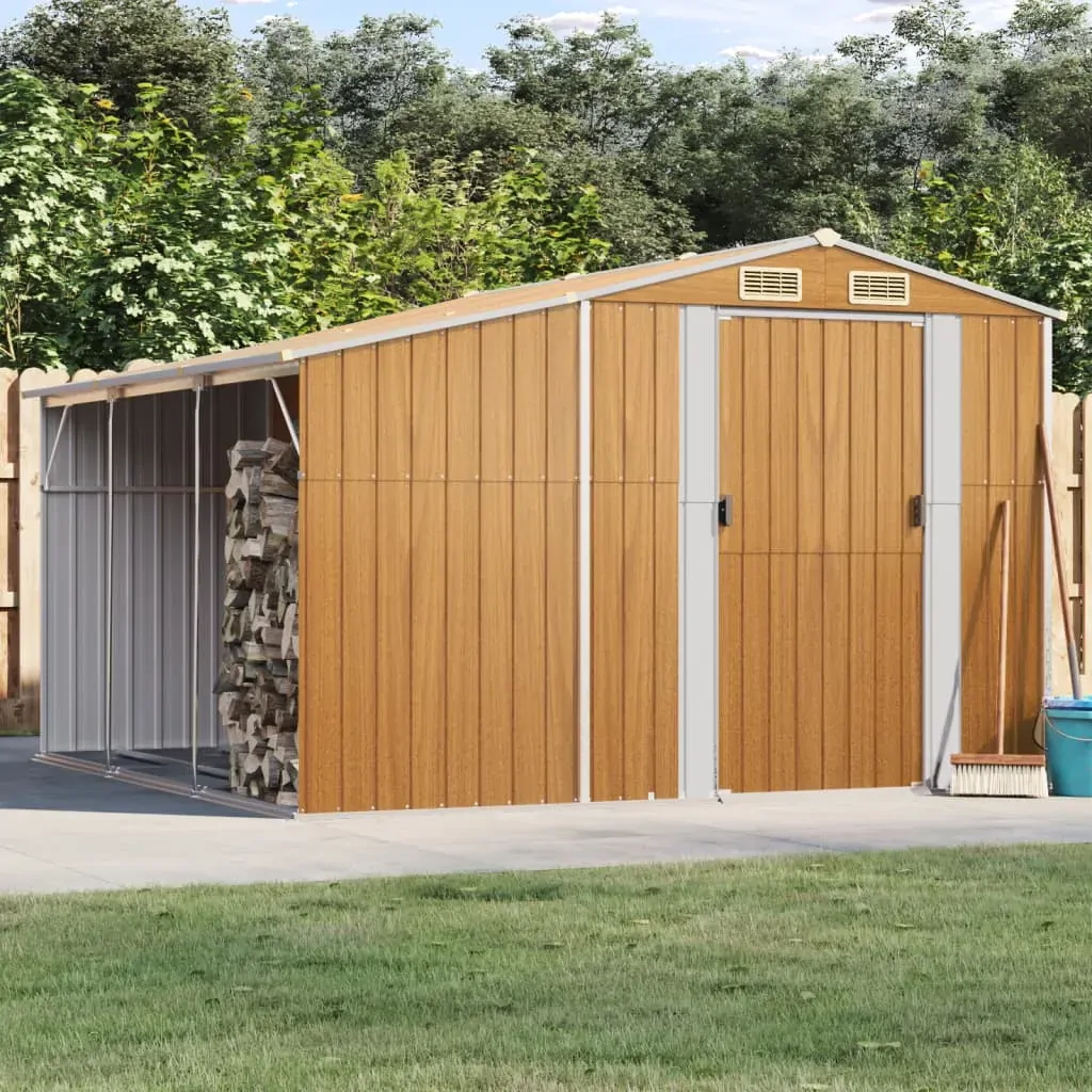 Garden Shed Light Brown 277x279x179 cm Galvanised Steel Garden Shed Light Brown 277x279x179 cm Galvanised Steel