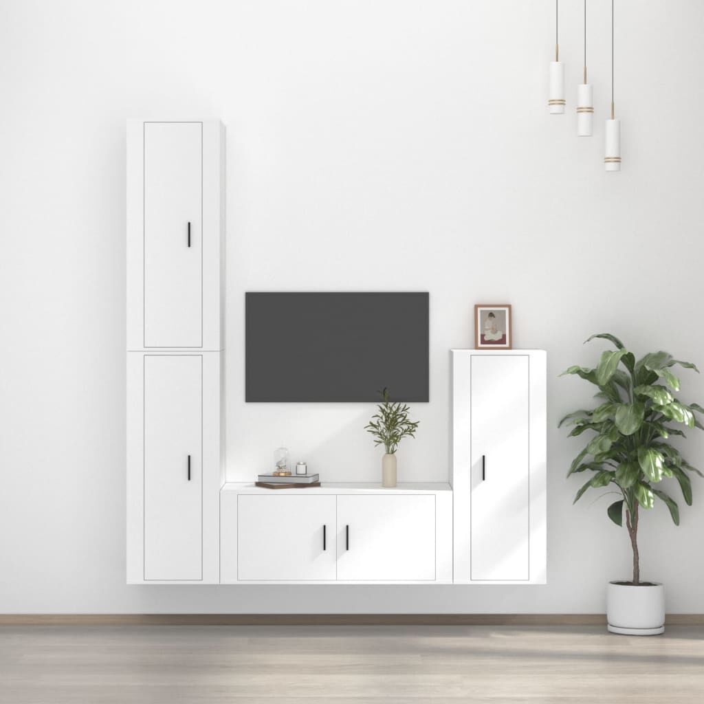 4 Piece TV Cabinet Set White Engineered Wood 4 Piece TV Cabinet Set White Engineered Wood