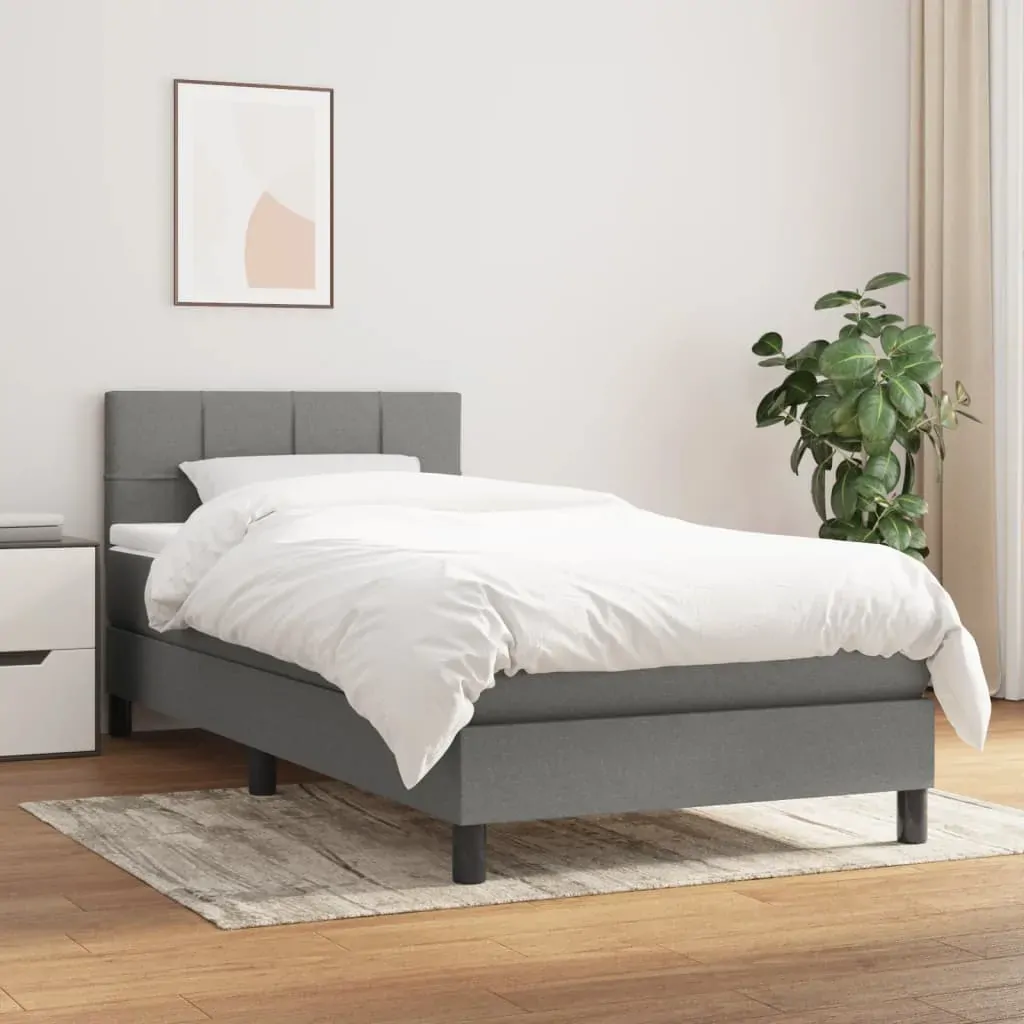 Box Spring Bed with Mattress Dark Grey 100x200 cm Fabric Box Spring Bed with Mattress Dark Grey 100x200 cm Fabric