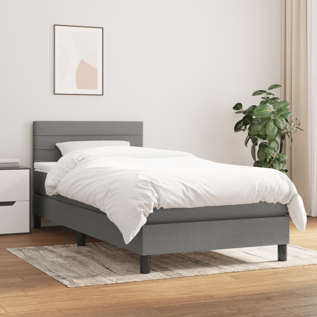 Box Spring Bed with Mattress Dark Grey 100x200 cm Fabric Box Spring Bed with Mattress Dark Grey 100x200 cm Fabric