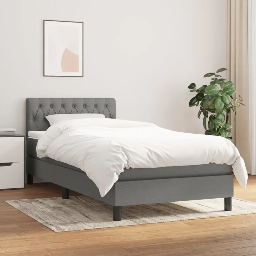 Box Spring Bed with Mattress Dark Grey 100x200 cm Fabric Box Spring Bed with Mattress Dark Grey 100x200 cm Fabric