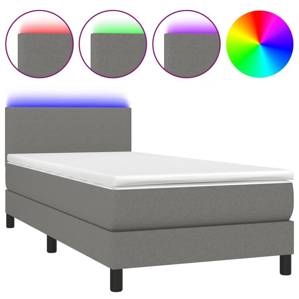 Box Spring Bed with Mattress&LED Dark Grey 100x200cm Fabric Box Spring Bed with Mattress&LED Dark Grey 100x200cm Fabric