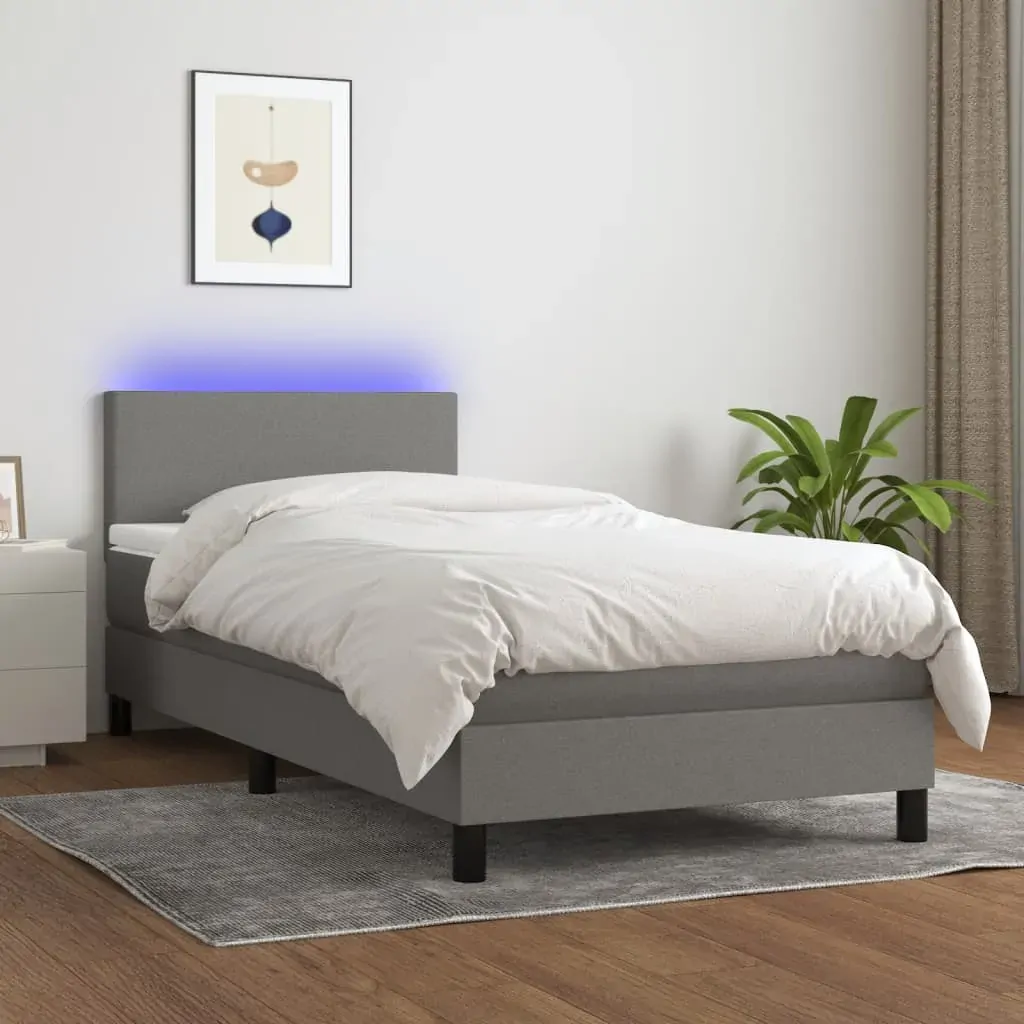 Box Spring Bed with Mattress&LED Dark Grey 100x200cm Fabric Box Spring Bed with Mattress&LED Dark Grey 100x200cm Fabric