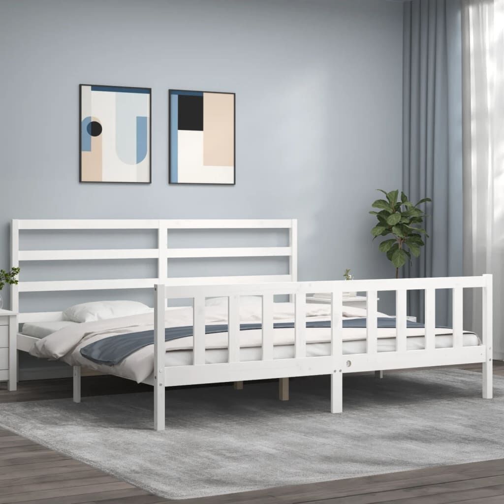 Bed Frame without Mattress White 183x203 cm King Solid Wood Pine Bed Frame without Mattress White 183x203 cm King Solid Wood Pine
