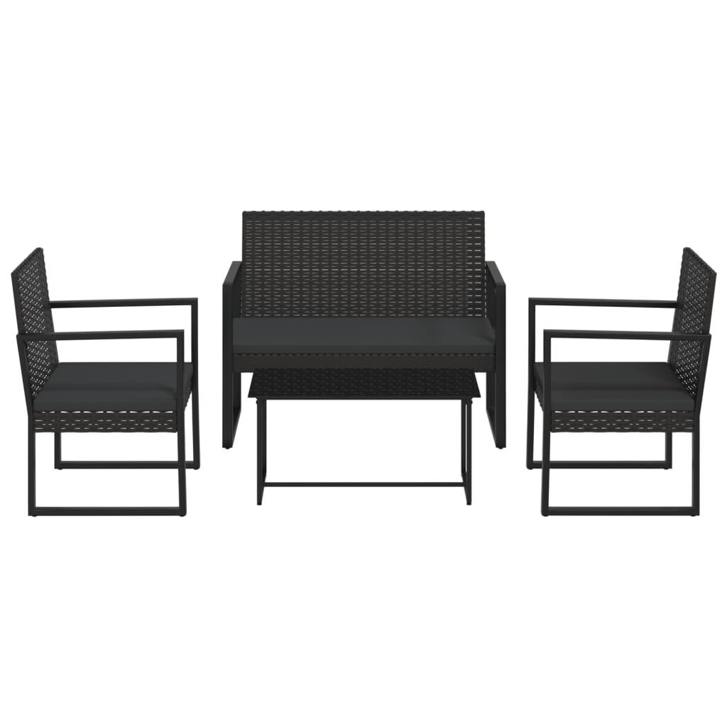 4 Piece Garden Lounge Set with Cushions Black Poly Rattan 4 Piece Garden Lounge Set with Cushions Black Poly Rattan