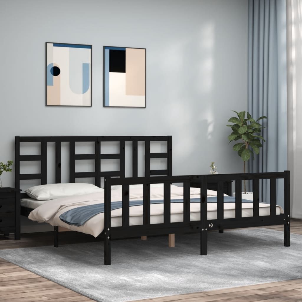 Bed Frame without Mattress Black 183x203 cm King Solid Wood Pine Bed Frame without Mattress Black 183x203 cm King Solid Wood Pine