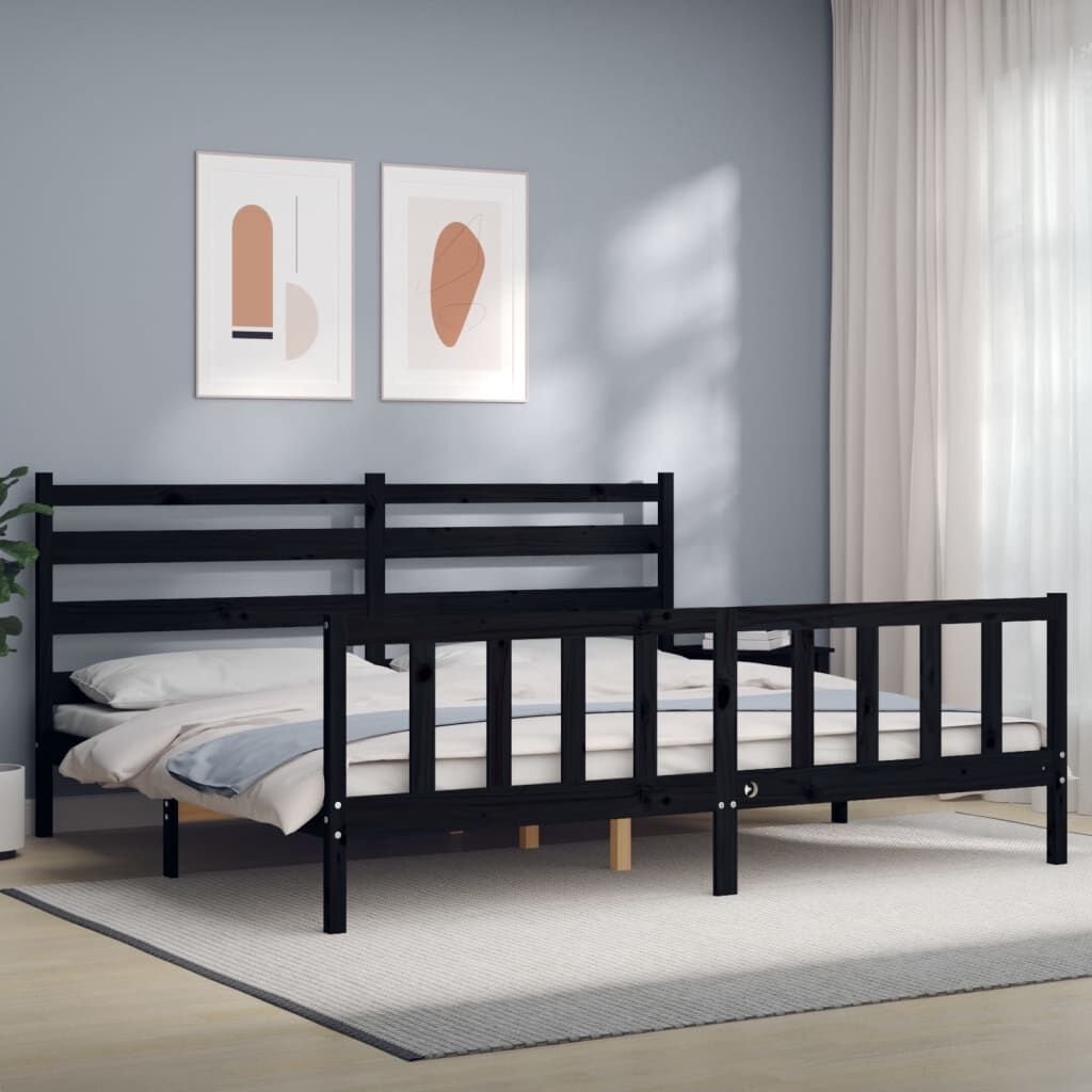Bed Frame without Mattress Black 183x203 cm King Solid Wood Pine Bed Frame without Mattress Black 183x203 cm King Solid Wood Pine
