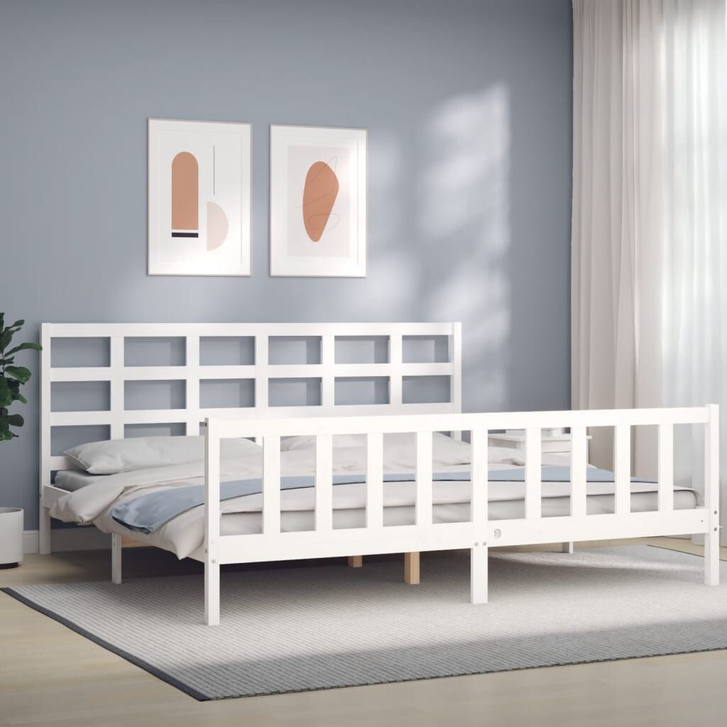 Bed Frame without Mattress White 183x203 cm King Solid Wood Pine Bed Frame without Mattress White 183x203 cm King Solid Wood Pine