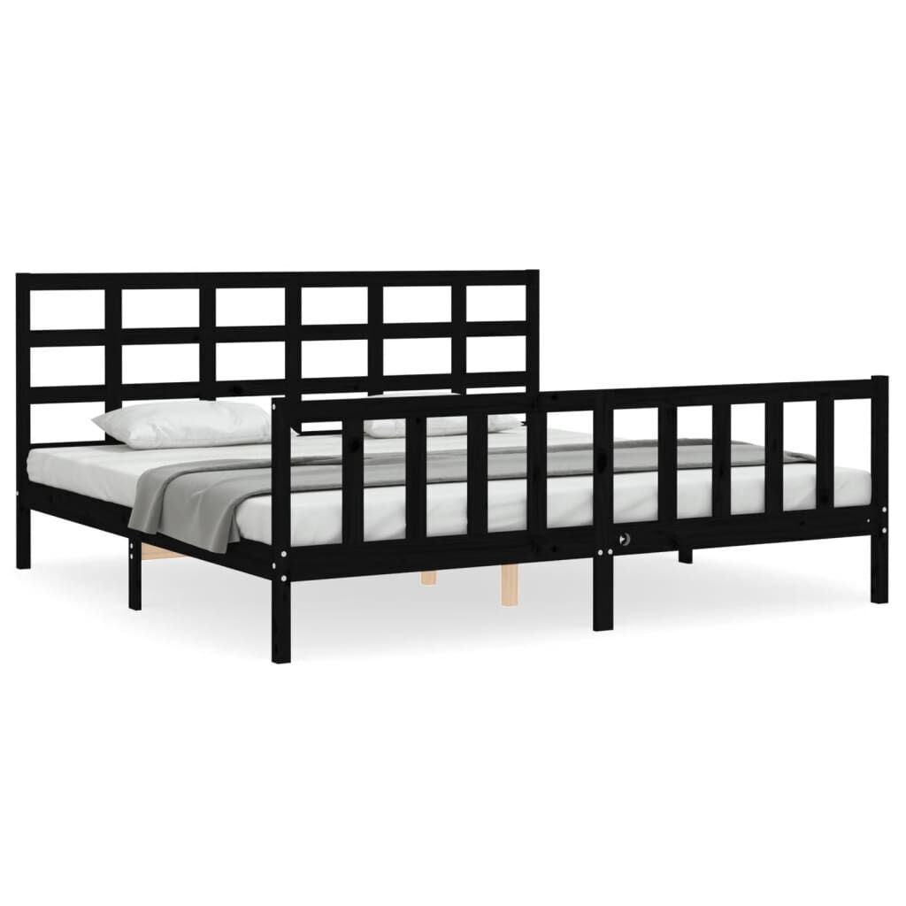 Bed Frame without Mattress Black 183x203 cm King Solid Wood Pine Bed Frame without Mattress Black 183x203 cm King Solid Wood Pine