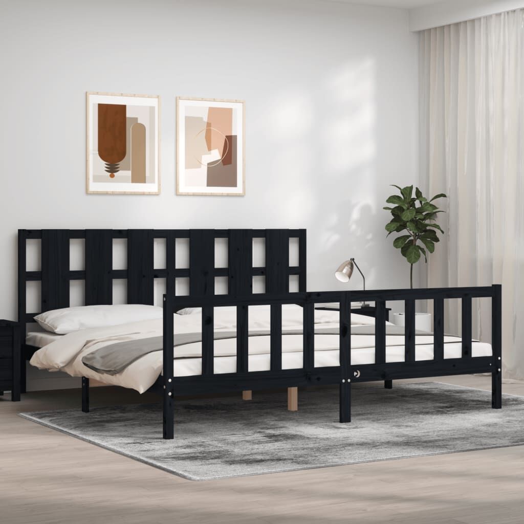 Bed Frame without Mattress Black 183x203 cm King Solid Wood Pine Bed Frame without Mattress Black 183x203 cm King Solid Wood Pine