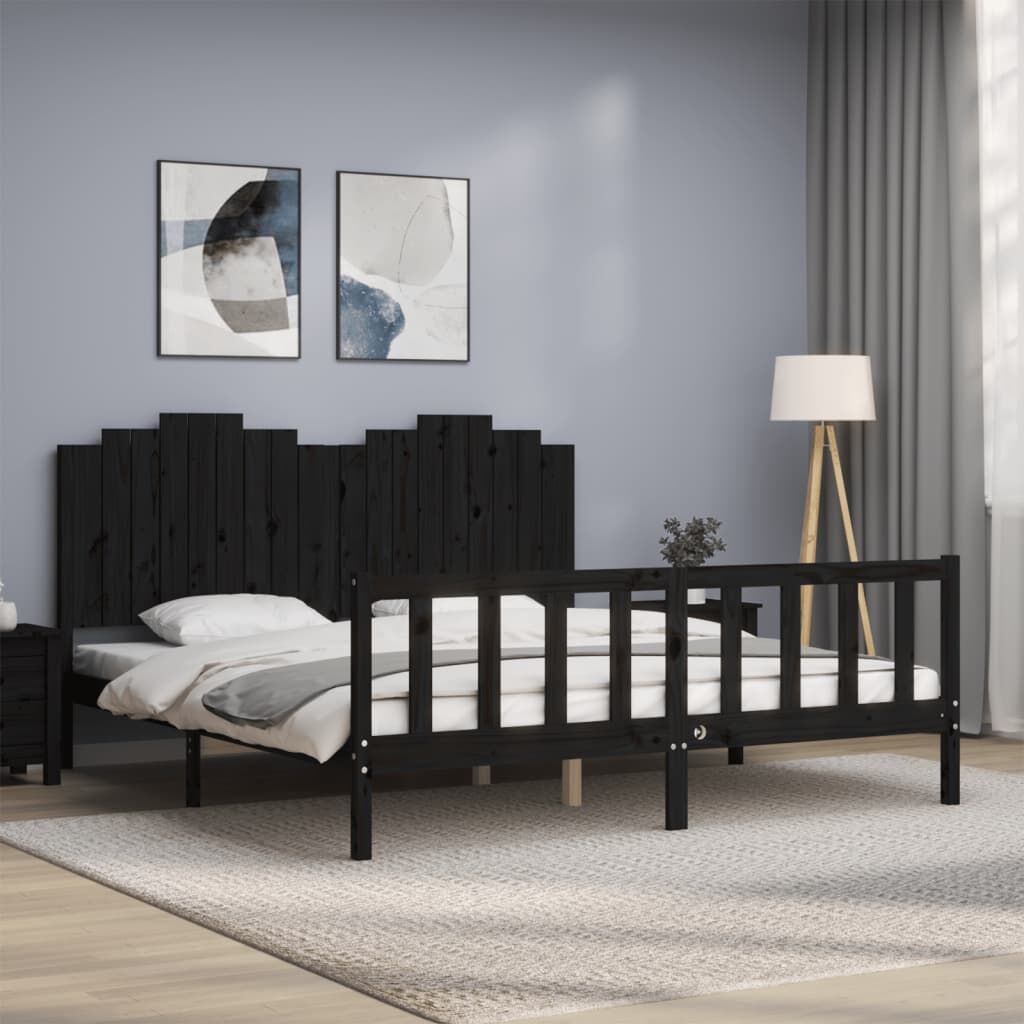 Bed Frame without Mattress Black 183x203 cm King Solid Wood Pine Bed Frame without Mattress Black 183x203 cm King Solid Wood Pine