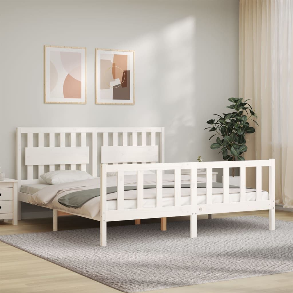 Bed Frame without Mattress White 183x203 cm King Solid Wood Pine Bed Frame without Mattress White 183x203 cm King Solid Wood Pine