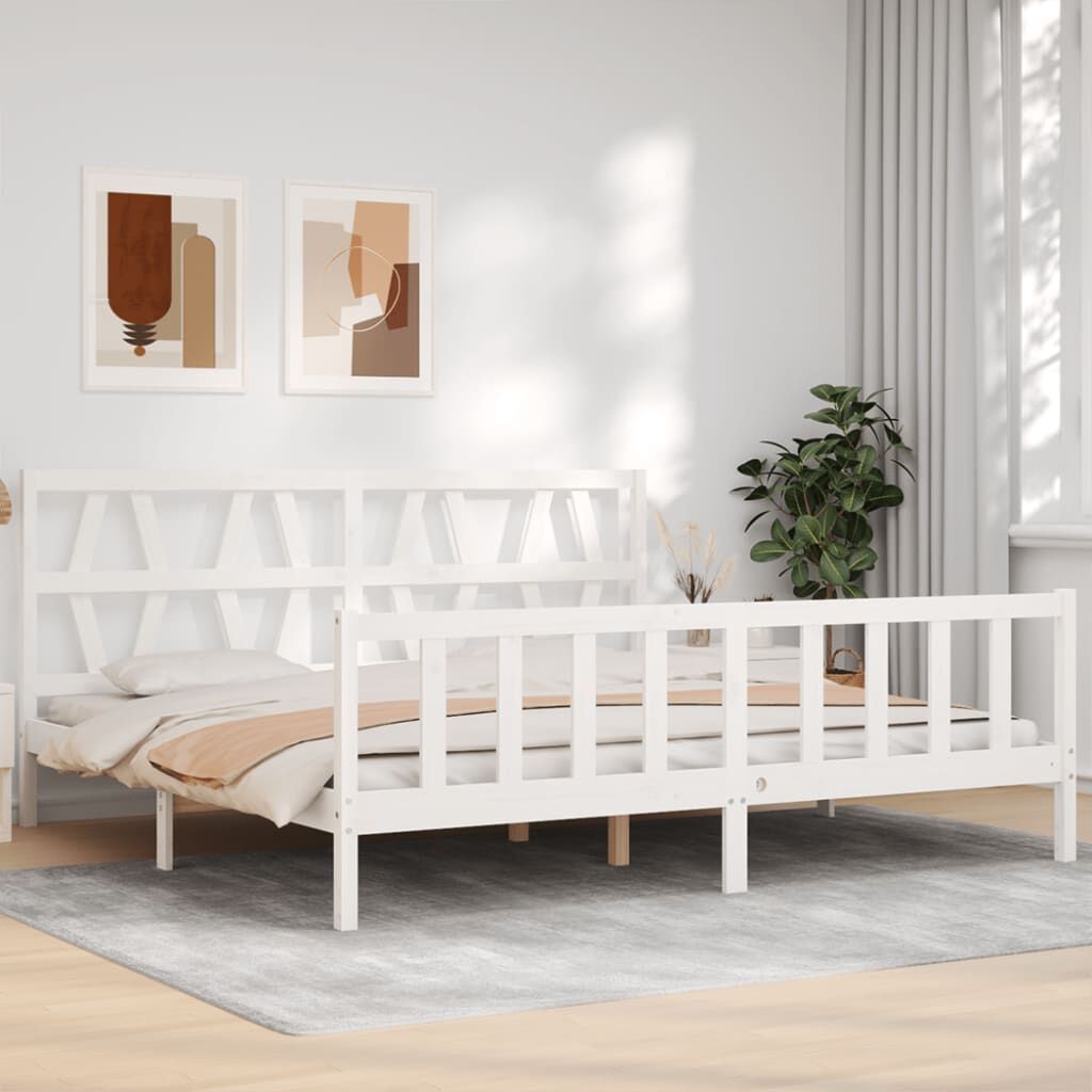 Bed Frame without Mattress White 183x203 cm King Solid Wood Pine Bed Frame without Mattress White 183x203 cm King Solid Wood Pine