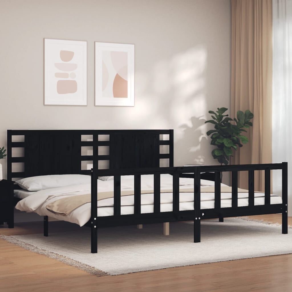 Bed Frame without Mattress Black 183x203 cm King Solid Wood Pine Bed Frame without Mattress Black 183x203 cm King Solid Wood Pine