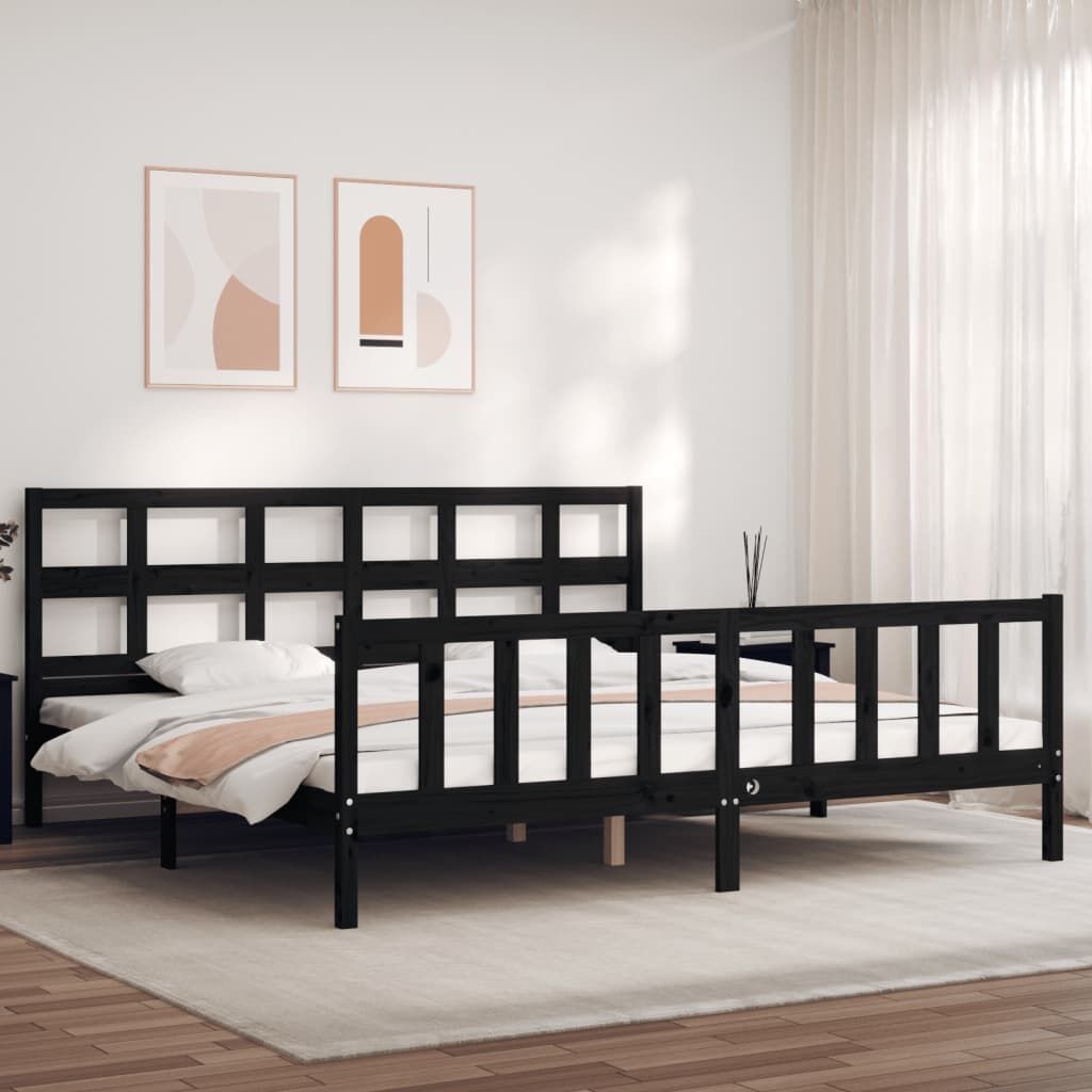 Bed Frame without Mattress Black 183x203 cm King Solid Wood Pine Bed Frame without Mattress Black 183x203 cm King Solid Wood Pine