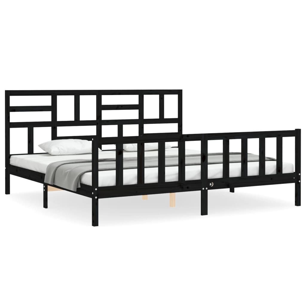 Bed Frame without Mattress Black 183x203 cm King Solid Wood Pine Bed Frame without Mattress Black 183x203 cm King Solid Wood Pine