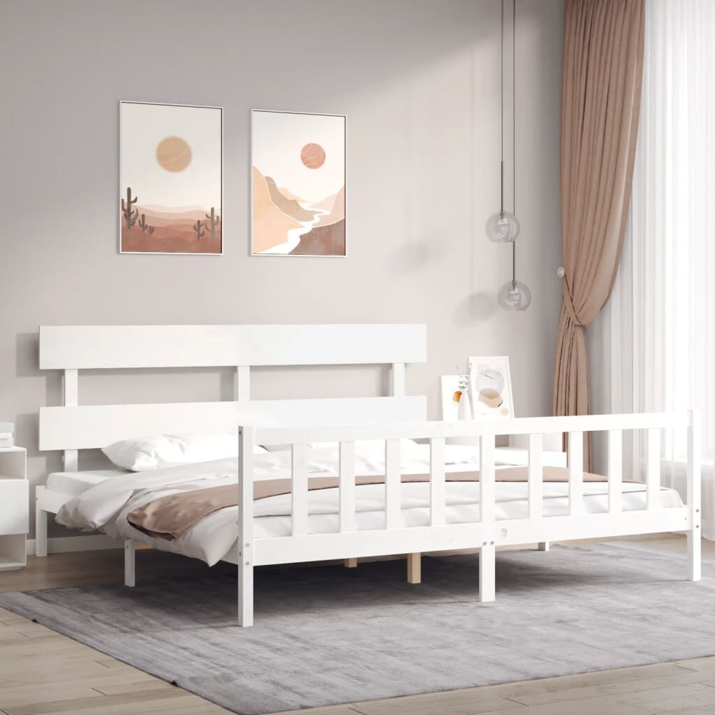 Bed Frame without Mattress White 183x203 cm King Solid Wood Pine Bed Frame without Mattress White 183x203 cm King Solid Wood Pine