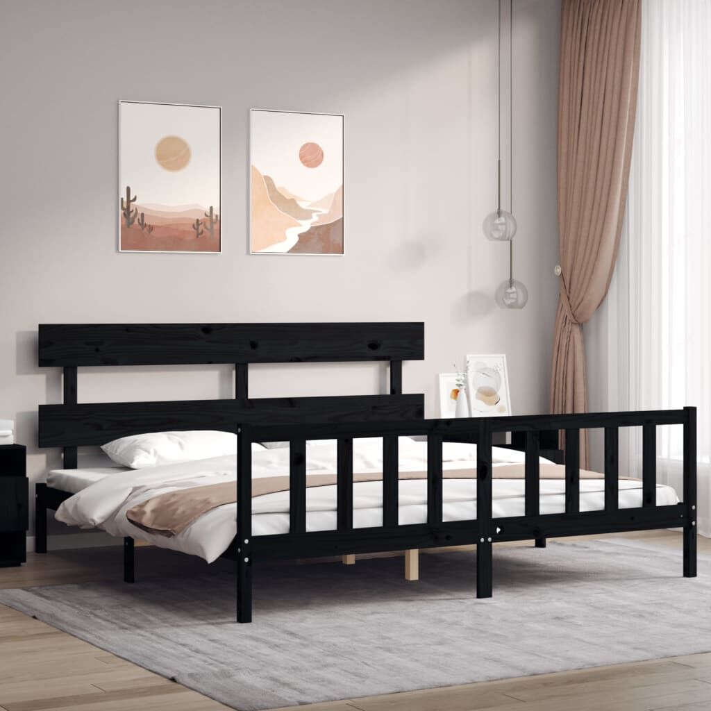 Bed Frame without Mattress Black 183x203 cm King Solid Wood Pine Bed Frame without Mattress Black 183x203 cm King Solid Wood Pine