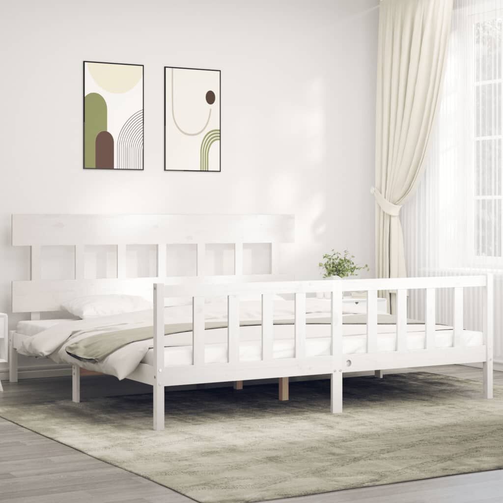 Bed Frame without Mattress White 183x203 cm King Solid Wood Pine Bed Frame without Mattress White 183x203 cm King Solid Wood Pine