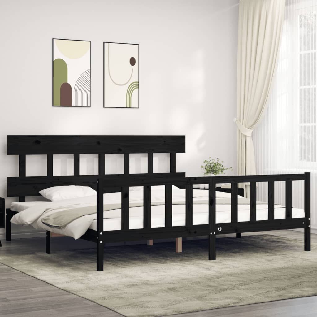 Bed Frame without Mattress Black 183x203 cm King Solid Wood Pine Bed Frame without Mattress Black 183x203 cm King Solid Wood Pine