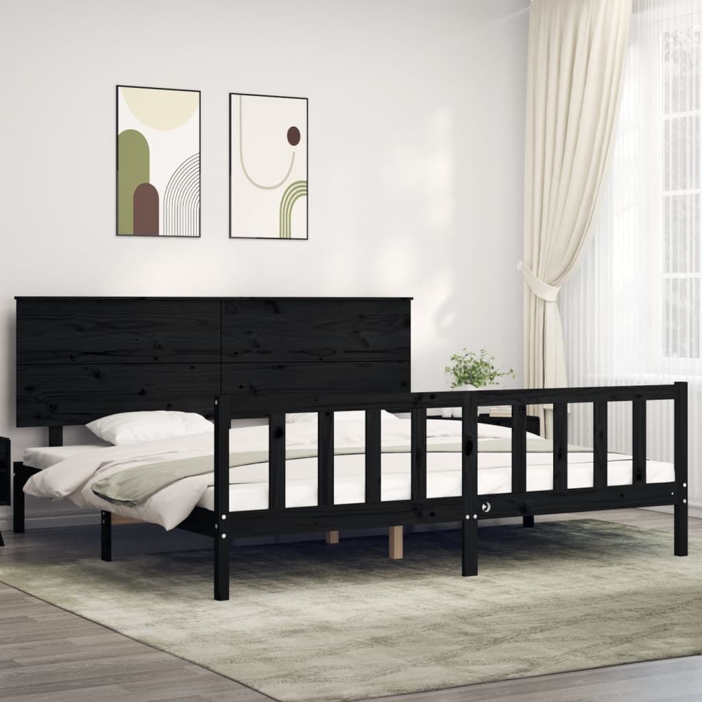 Bed Frame without Mattress Black 183x203 cm King Solid Wood Pine Bed Frame without Mattress Black 183x203 cm King Solid Wood Pine